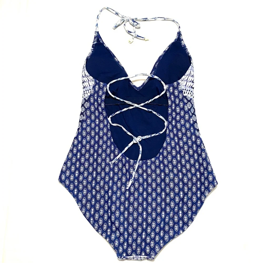 Jessica Simpson Bondi One-Piece Swimsuit Size L Blue & White Tie-Dye Boho - Picture 6 of 15